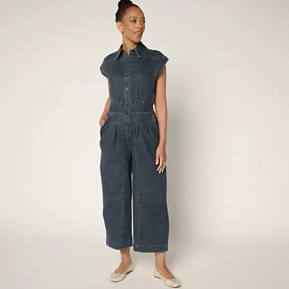 Me by Jennie Garth Regular Ankle Length Denim Jumpsuit Grey Blue 4R A694492